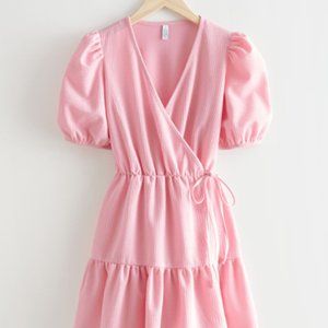 &Other Stories Puff Sleeve Mini Wrap Dress